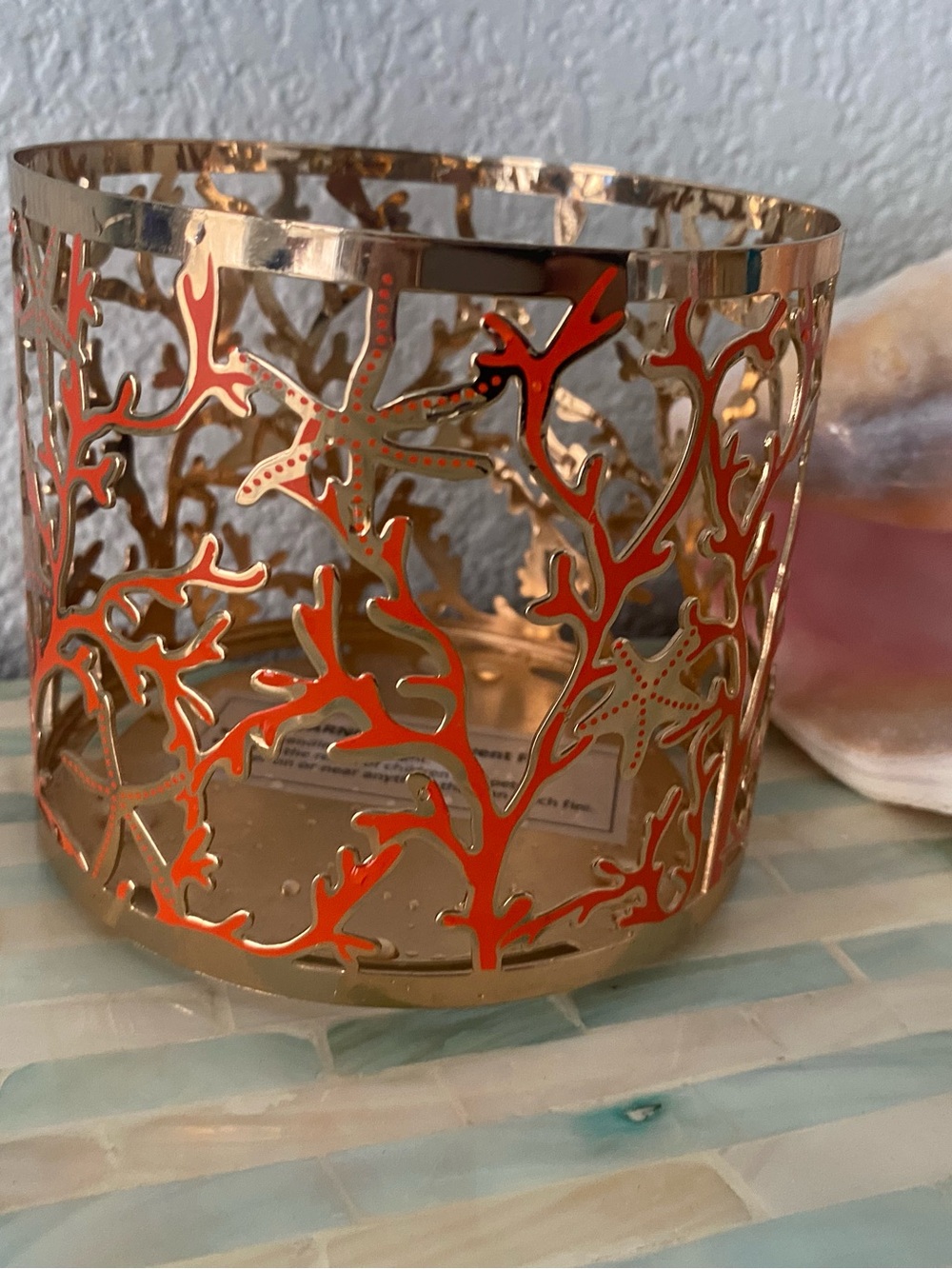 Metal Coral coastal Cutout Candle Holder for 3 wick candles